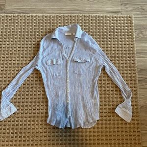 Seersucker light blue button down shirt